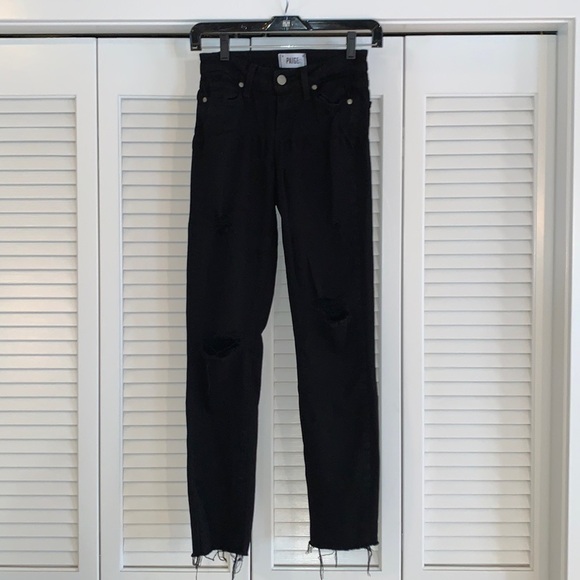 PAIGE Women’s Black Verdugo Ultra Skinny Ankle Jeans with Raw Hem Size 24 - Picture 2 of 12